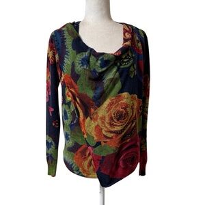 Desigual Beni Cowl neck with side zip open embellished small Boho chic  sweater